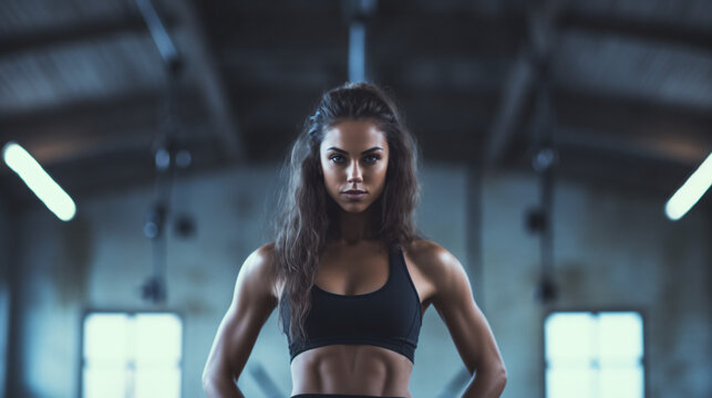 Fitness woman working out in gym. Athletic girl training