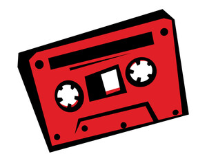 Naklejka premium Vintage thing. Audiocassette. A red cassette for a tape recorder. Tape cassette. Isolated image.