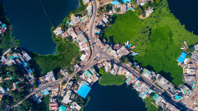 Aerial view of Rangmati,A floating city on kaptai lake