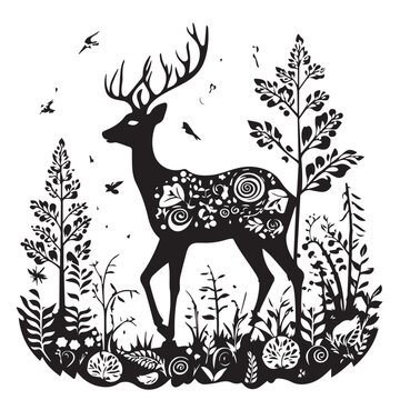 recommend clip art: Vector image of an deer in cartoon, doodle style. Black and white. Logo, icon style