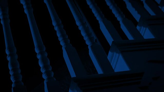 Police Car Lights Up Stairs At Night, Arrest, Investigation