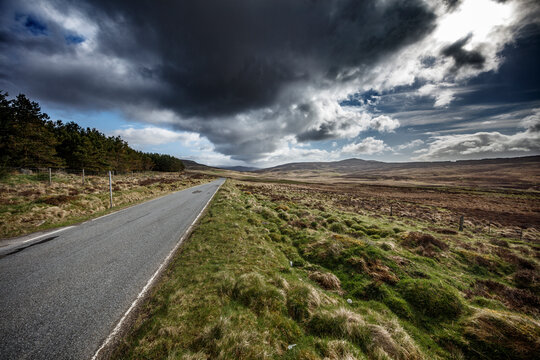 Road through Scottish landscape in summer
