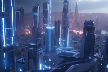 A futuristic cityscape with advanced entertainment and leisure technology, Generative AI