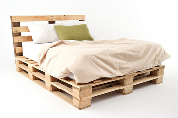 Fototapeta na wymiar Recycling wooden pallets, bed on a white background.