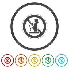 No smoking during pregnancy sign. Set icons in color circle buttons