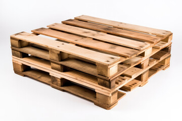 Stack of wooden pallets on a white background.