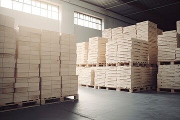 Packing goods in a warehouse on pallets.