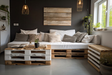 Cozy furniture from warehouse wooden pallets.
