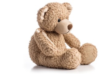 Old teddy bear isolated on white background.