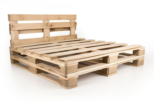 Recycling wooden pallets, bed on a white background.