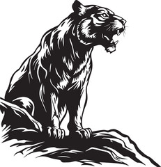 Mountain Lion On A Cliff Logo Monochrome Design Style
