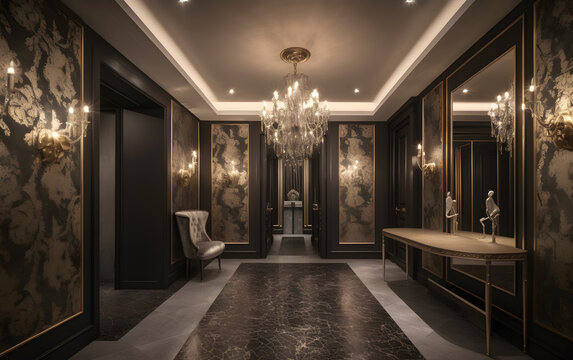 Luxury interior of a luxury hotel room. Generative AI