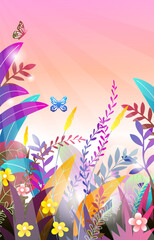 Naklejka na ściany i meble background with butterflies and flowers