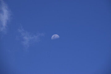 the moon in the blue sky