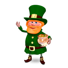 3D Illustration of Saint Patrick Keeps Pot of Gold Coins