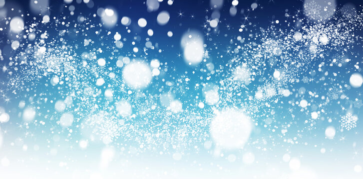 Winter snow background with snow flakes. Beautiful Christmas and New Year abstract.