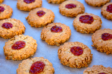 Homemade christmas cookies on baking paper. Gingerbread christmas cookies .