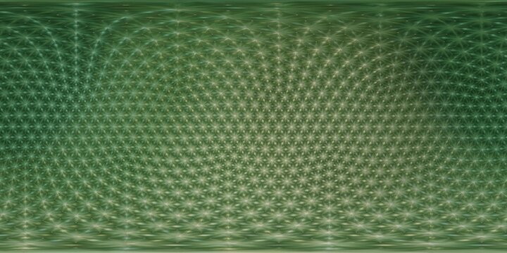 3D Illustration; CGI modeling; HDRI; 360&ordm; view panoramic, gold reflective background with triangulate faces sphere, green cactus texture