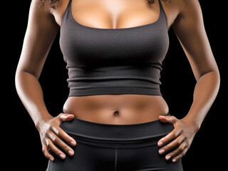 Fototapeta na wymiar Chest and upper body of a beautiful athletic young woman, close-up. Generative AI