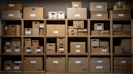 Rustic Storage Unit Filled with Neatly Stacked Boxes made with Generative AI