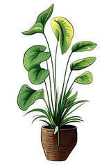 houseplant, plant, interior, leaf, pot, watercolor, house,  green, garden, generative AI