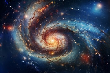 Swirling Galaxy as Seen from Space: A vibrant, spiral galaxy surrounded by stars and cosmic dust. Generative AI
