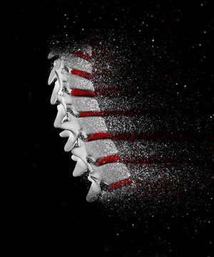 3D render of a spine image with disintegration effect
