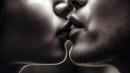 kiss of lips of couple. Generative AI