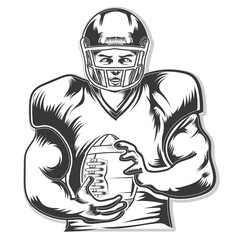 American football lineman holding a football with helmet in head vector design.