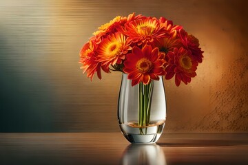 flower in glass vase on table 
flowers with many colours AI generated