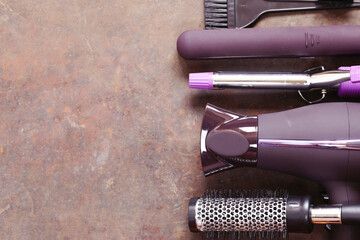 Set the tools hairdressers - hair dryer, curling iron, comb
