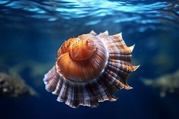 Beautiful seashells in the water. Underwater world.