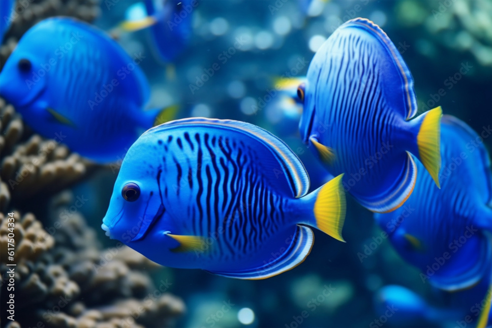 Wall mural tropical fish blue tang in the blue sea. underwater world.