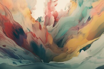 A colorful abstract design with a mix of cool and muted tones inspired by watercolor painting, Generative AI