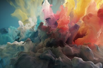 A colorful abstract design with a mix of cool and muted tones inspired by watercolor painting, Generative AI