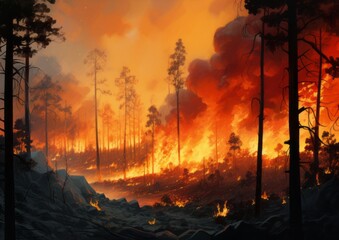 fire in the forest, AI generated