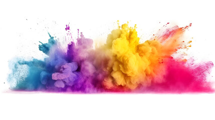 Fototapeta na wymiar colorful rainbow holi paint color powder explosion isolated white wide panorama on white background Generative AI