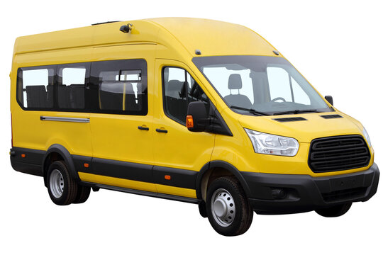 Yellow minibus isolated on white background.