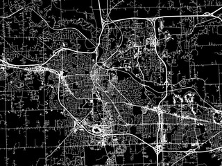 Vector road map of the city of  Ann Arbor Michigan in the United States of America with white roads on a black background.