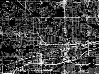 Vector road map of the city of  Arvada Colorado in the United States of America with white roads on a black background.