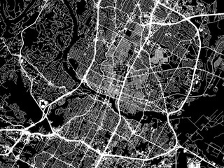 Vector road map of the city of  Austin Texas in the United States of America with white roads on a black background.