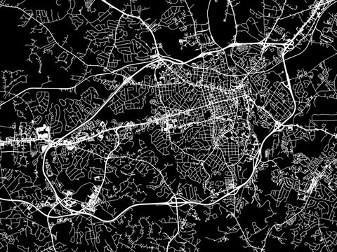Vector road map of the city of  Athens Georgia in the United States of America with white roads on a black background.