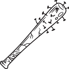 Baseball bat with spikes. Weapon of marauder