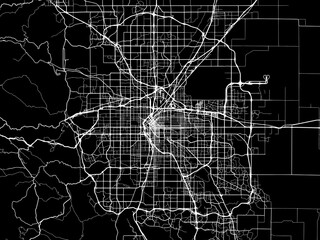 Vector road map of the city of  Denver Colorado in the United States of America with white roads on a black background.