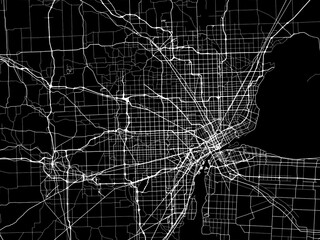Vector road map of the city of  Detroit Metro Michigan in the United States of America with white roads on a black background.