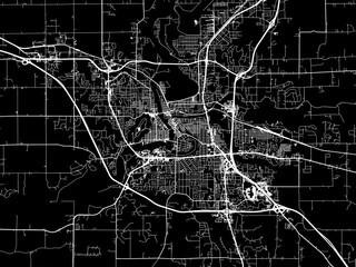 Vector road map of the city of  Eau Claire Wisconsin in the United States of America with white roads on a black background.