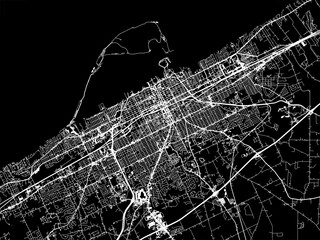Vector road map of the city of  Erie Pennsylvania in the United States of America with white roads on a black background.