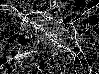 Vector road map of the city of  Durham North Carolina in the United States of America with white roads on a black background.