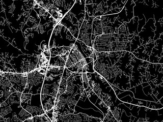 Vector road map of the city of  Fredricksburg Virginia in the United States of America with white roads on a black background.