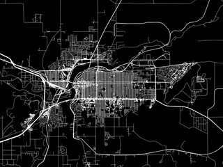 Vector road map of the city of  Great Falls Montana in the United States of America with white roads on a black background.